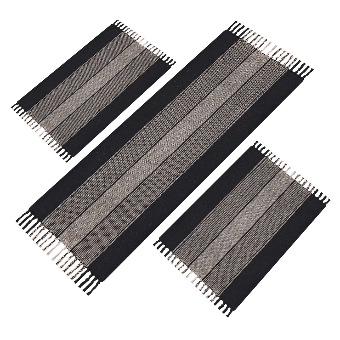 Kit Jogo De Tapete Para Cozinha Tipo Passadeira 3 Peças Cor:Preto com Bege
