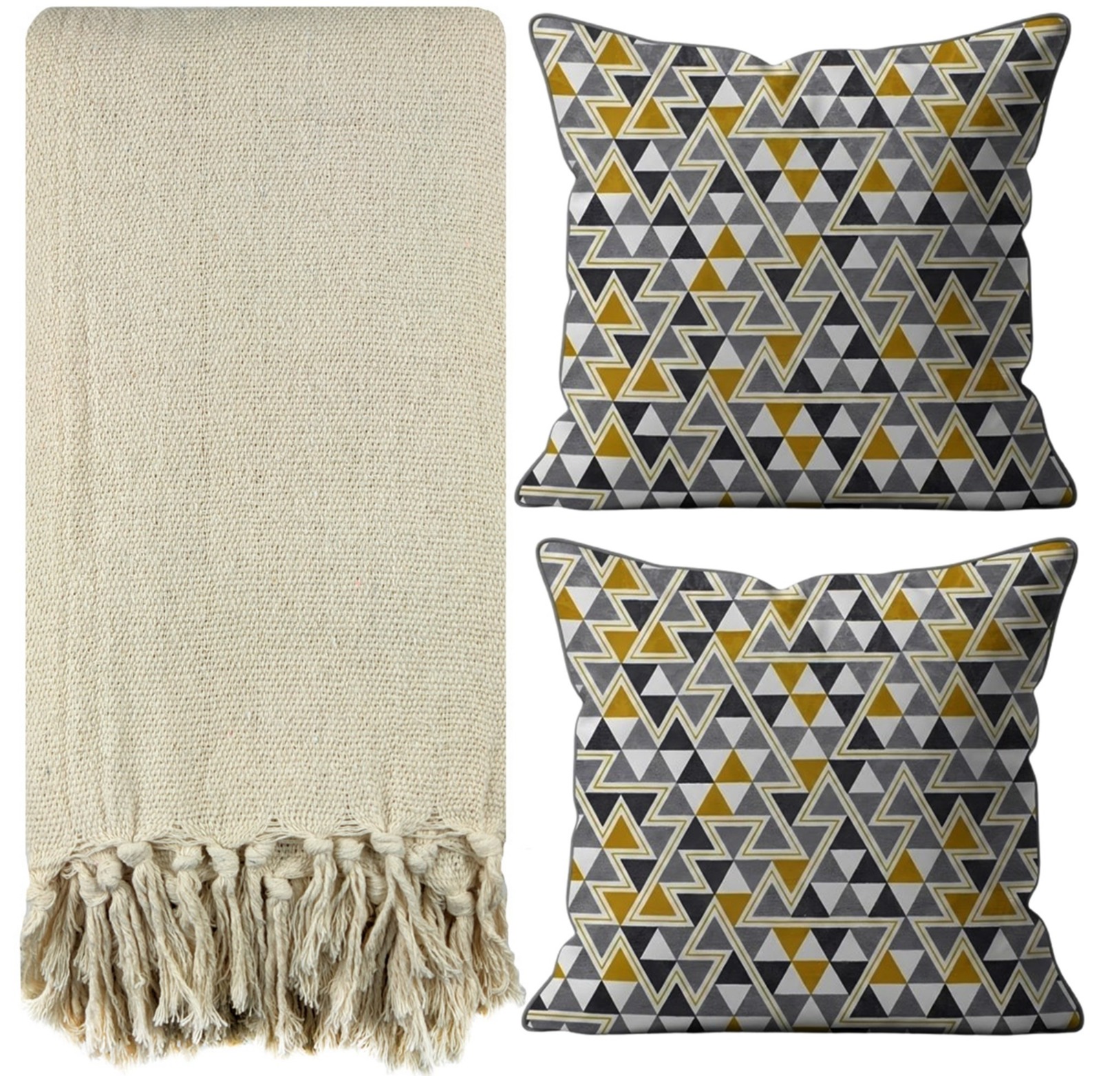 Kit 1 Manta Para Sofá 2,40 X 1,80 + 2 Capas de Almofada Cor:Bege-Amarelo