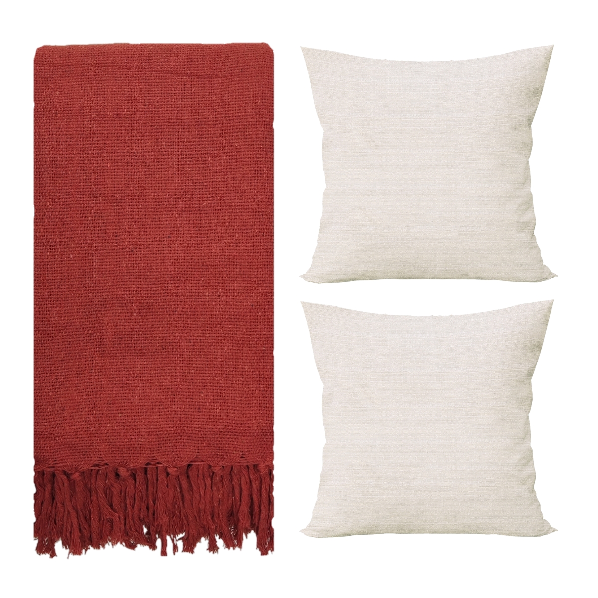 Manta Para Sofá Gigante + Capas de Almofada Decorativa Cor:Terracota-Bege