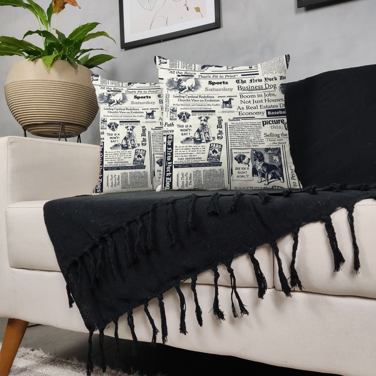 Kit Manta Para Sofá Preta + 2 Capas De Almofada Com Zíper Cor:01