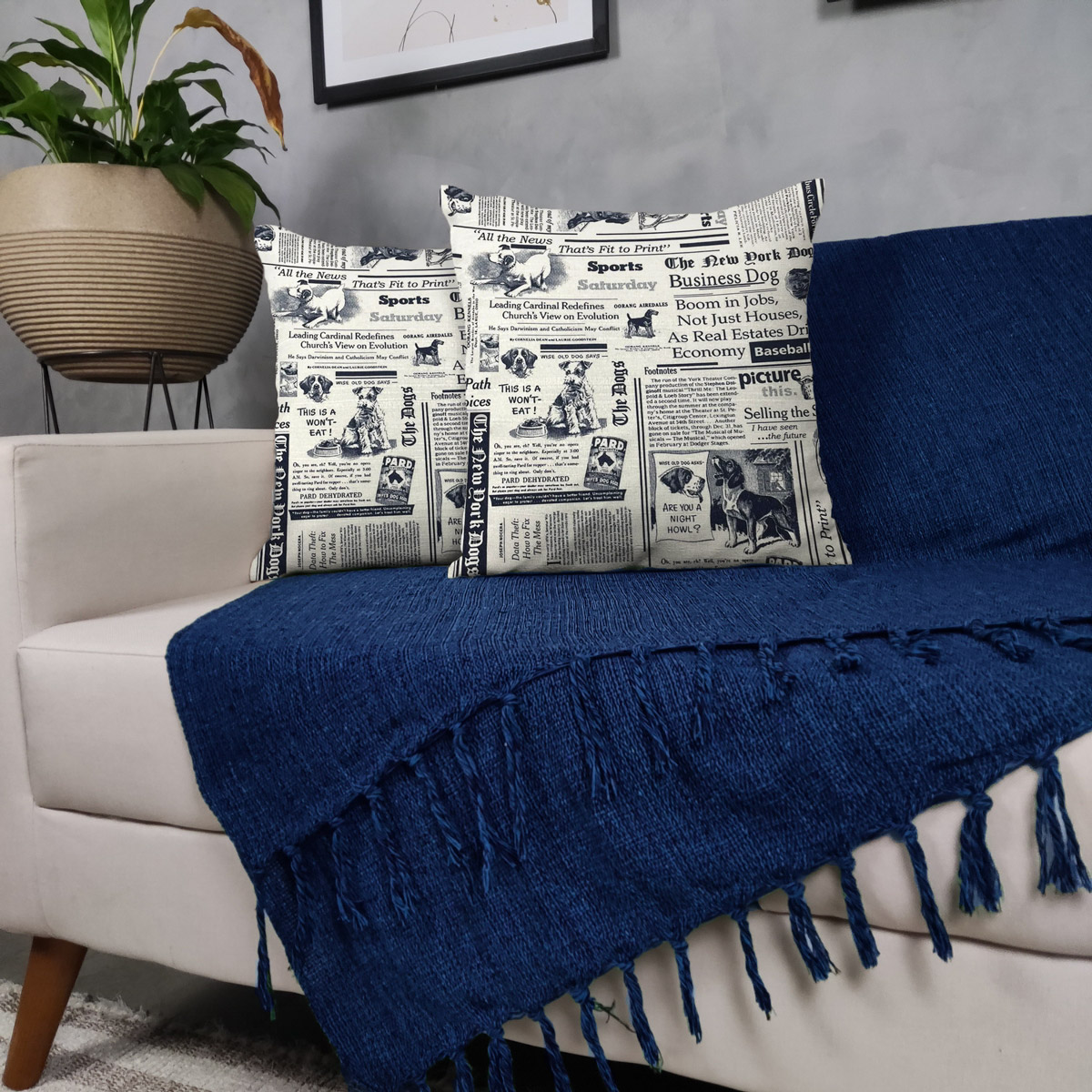 Kit Manta Para Sofá Azul + 2 Capas De Almofada Com. Zíper Cor:02