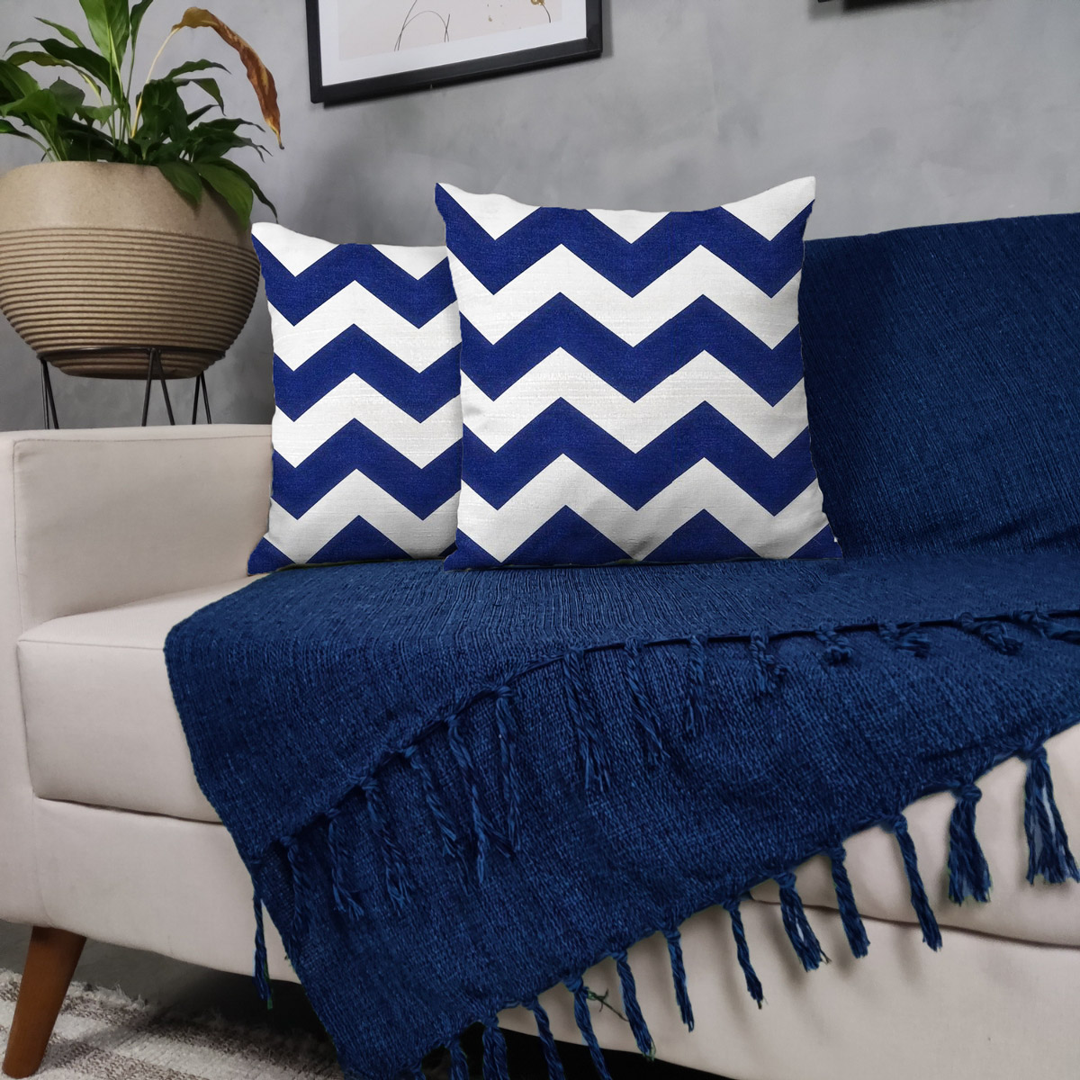 Kit Manta Para Sofá Azul + 2 Capas De Almofada Com. Zíper Cor:03