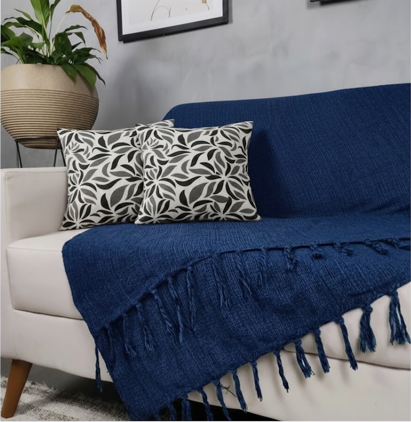 Kit Manta Para Sofá Azul + 2 Capas De Almofada Com Zíper Cor:01