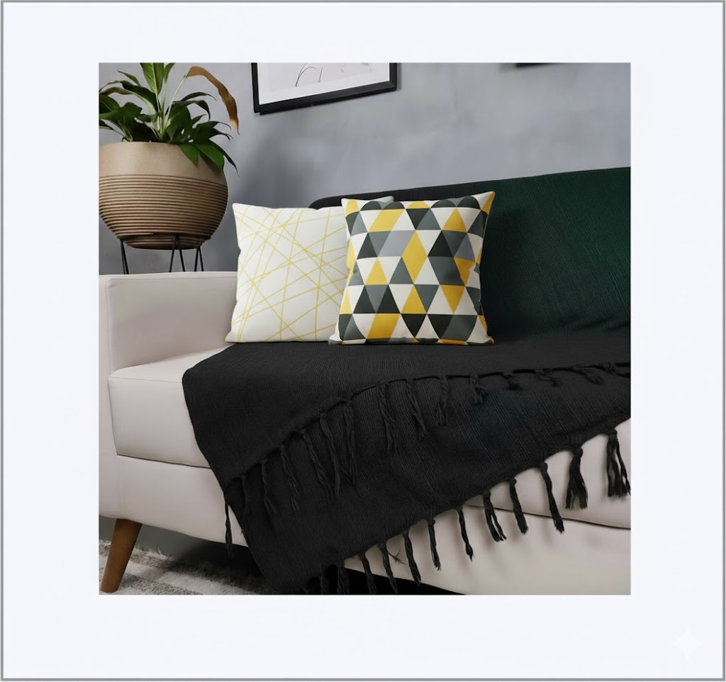 Kit Manta Para Sofá Preta+ 2 Capas De Almofada Com Zíper Cor:02