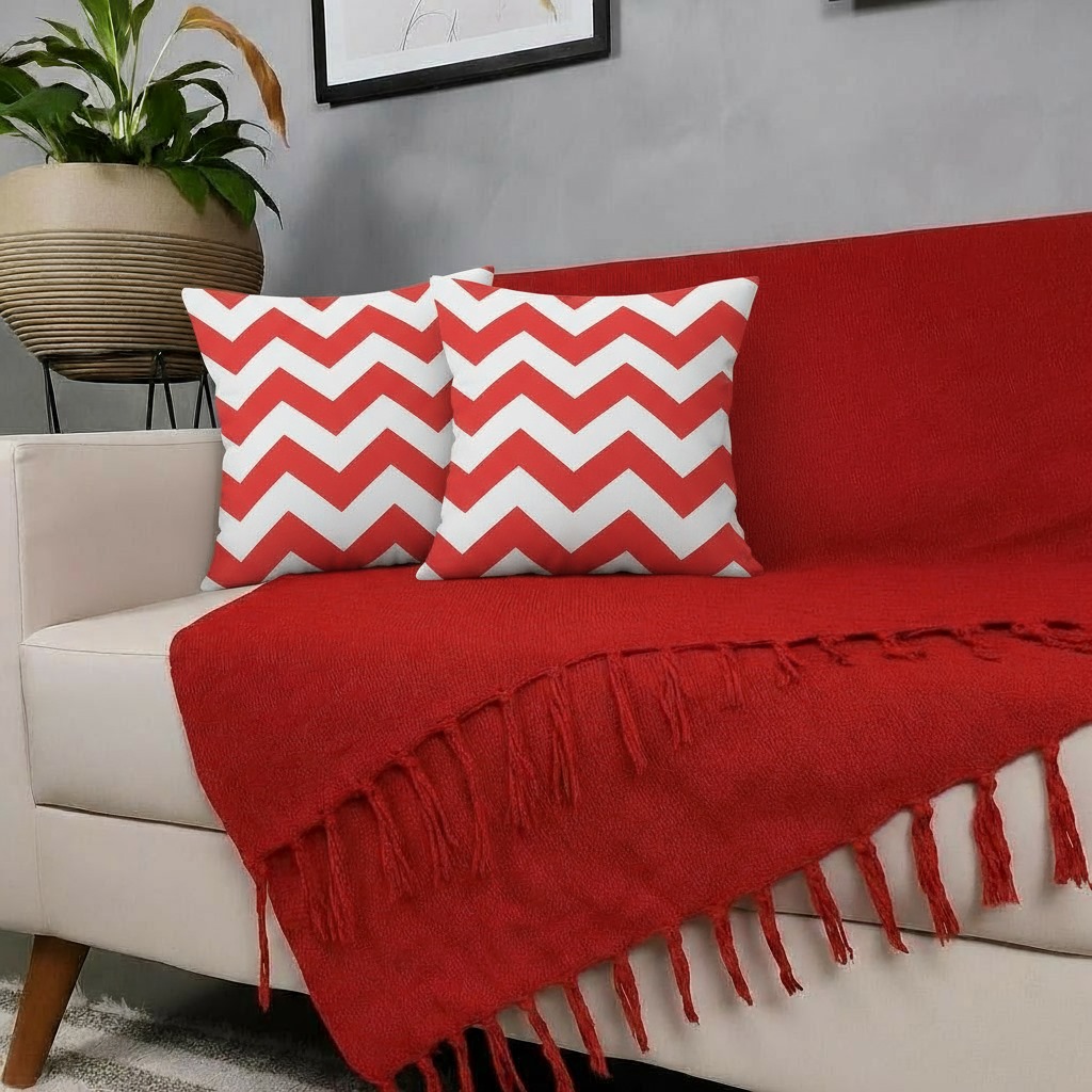 Kit Manta Para Sofá Vermelho + 2 Capas De Almofada Com Zíper Cor:02