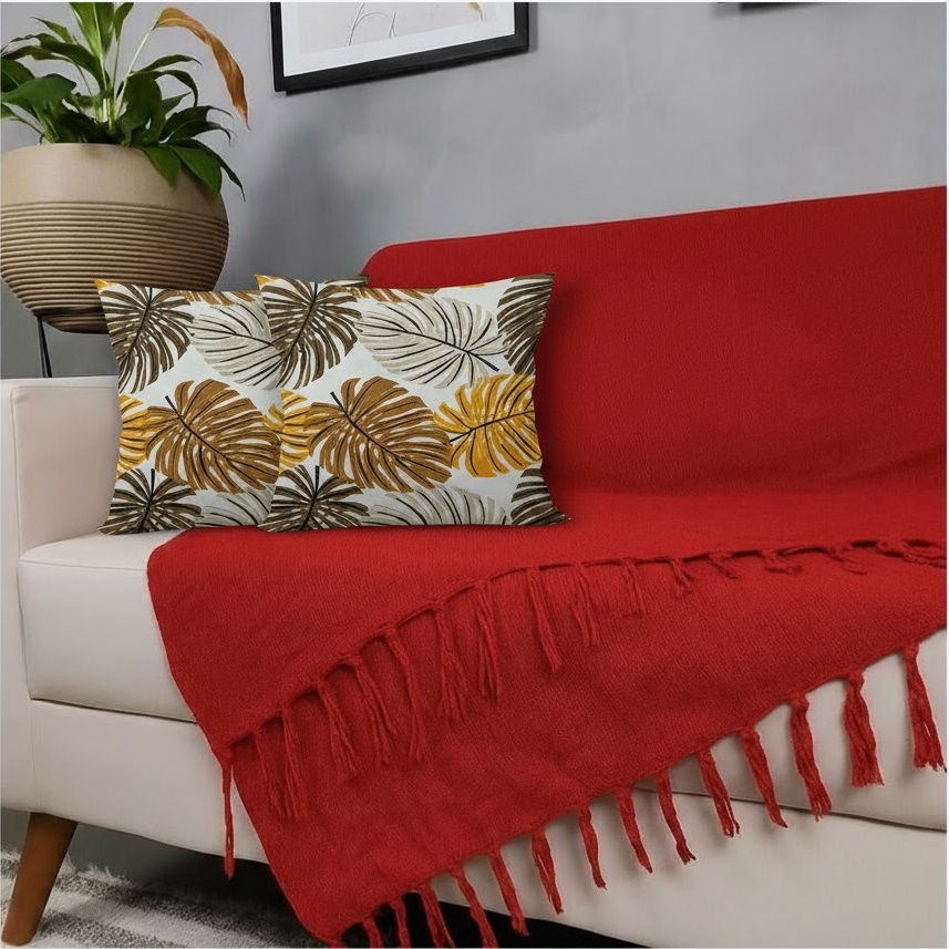 Kit Manta Para Sofá Vermelho + 2 Capas De Almofada Com Zíper Cor:05