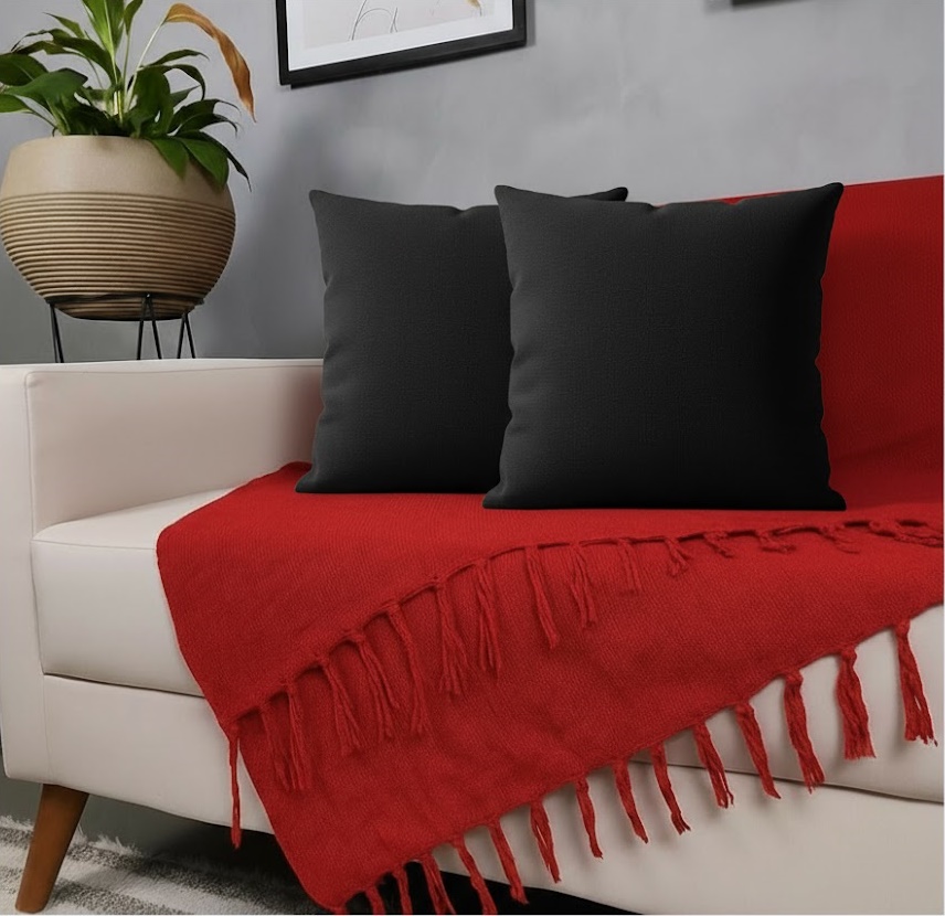 Kit Manta Para Sofá Vermelho + 2 Capas De Almofada Com Zíper Cor:07