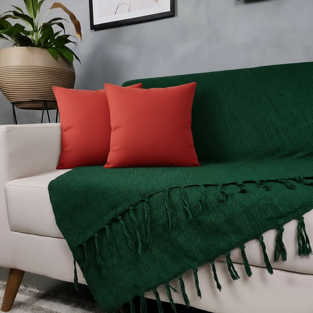 Kit Manta Para Sofá Verde + 2 Capas De Almofada Com Zíper Cor:09