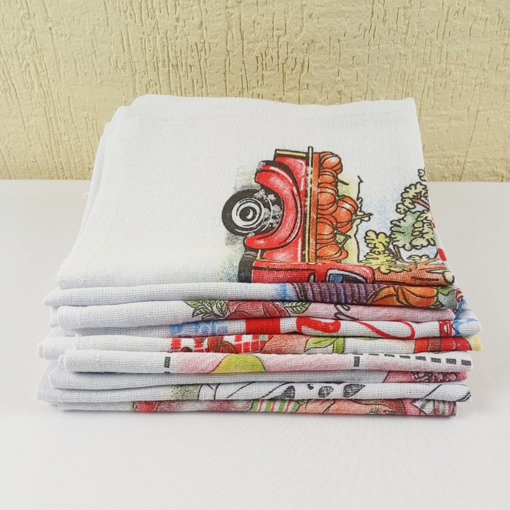 Kit Pano de Prato Estampado 100% Algodão  Com 10 Peças